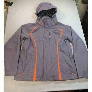 The North Face Hooded Zip Rain Jacket Gray Orange Women's Mid-Length L